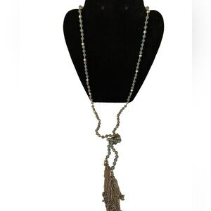 Blue and Silver Bead Tassel Necklace